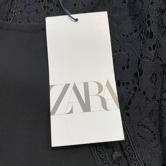 Zara Short Black Dress with Guipure Detailing Short Sleeve Size M NWT 4387/223 - Picture 7 of 12